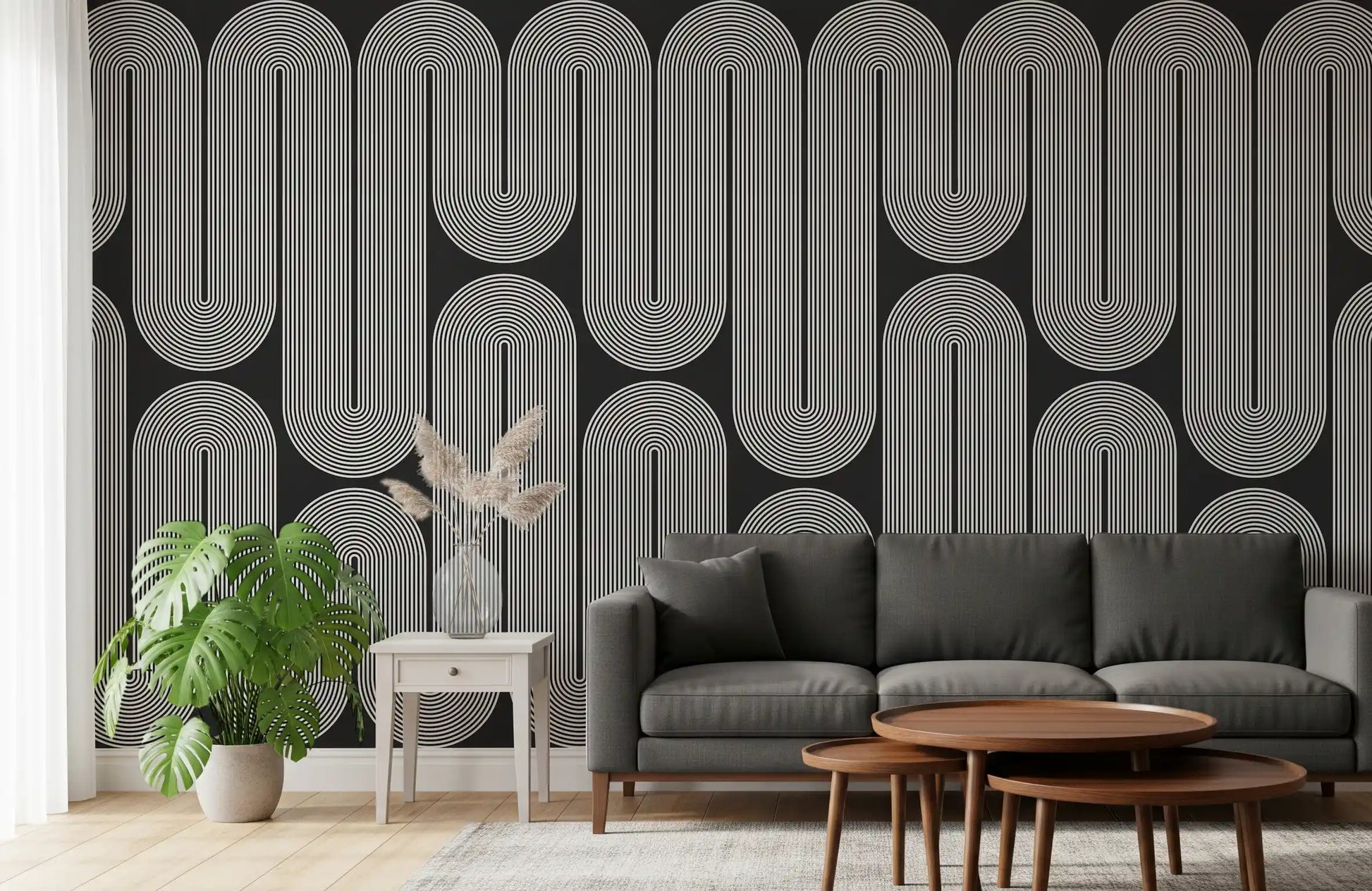 Arcos de onda minimalistas em monocromático Wall Mural