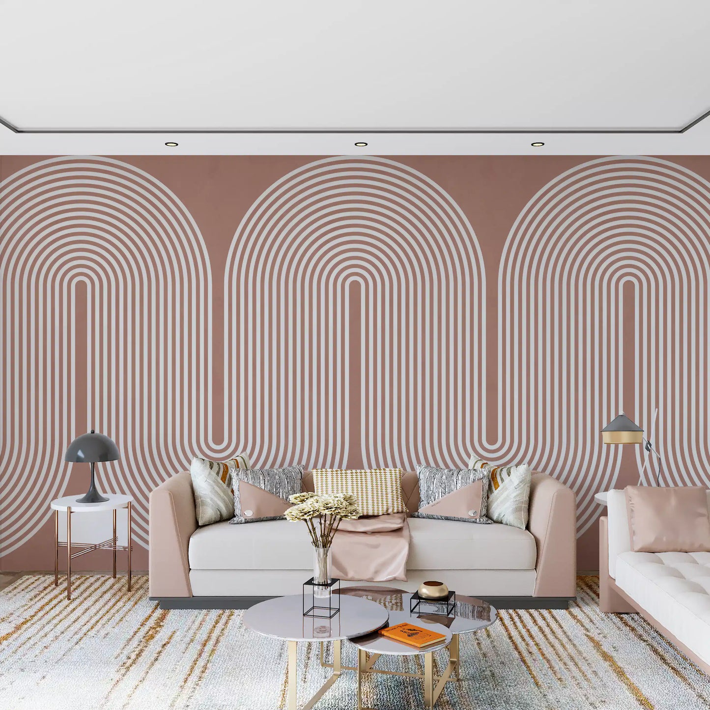 Padrão minimalista de linhas onduladas em terracota Wall Mural