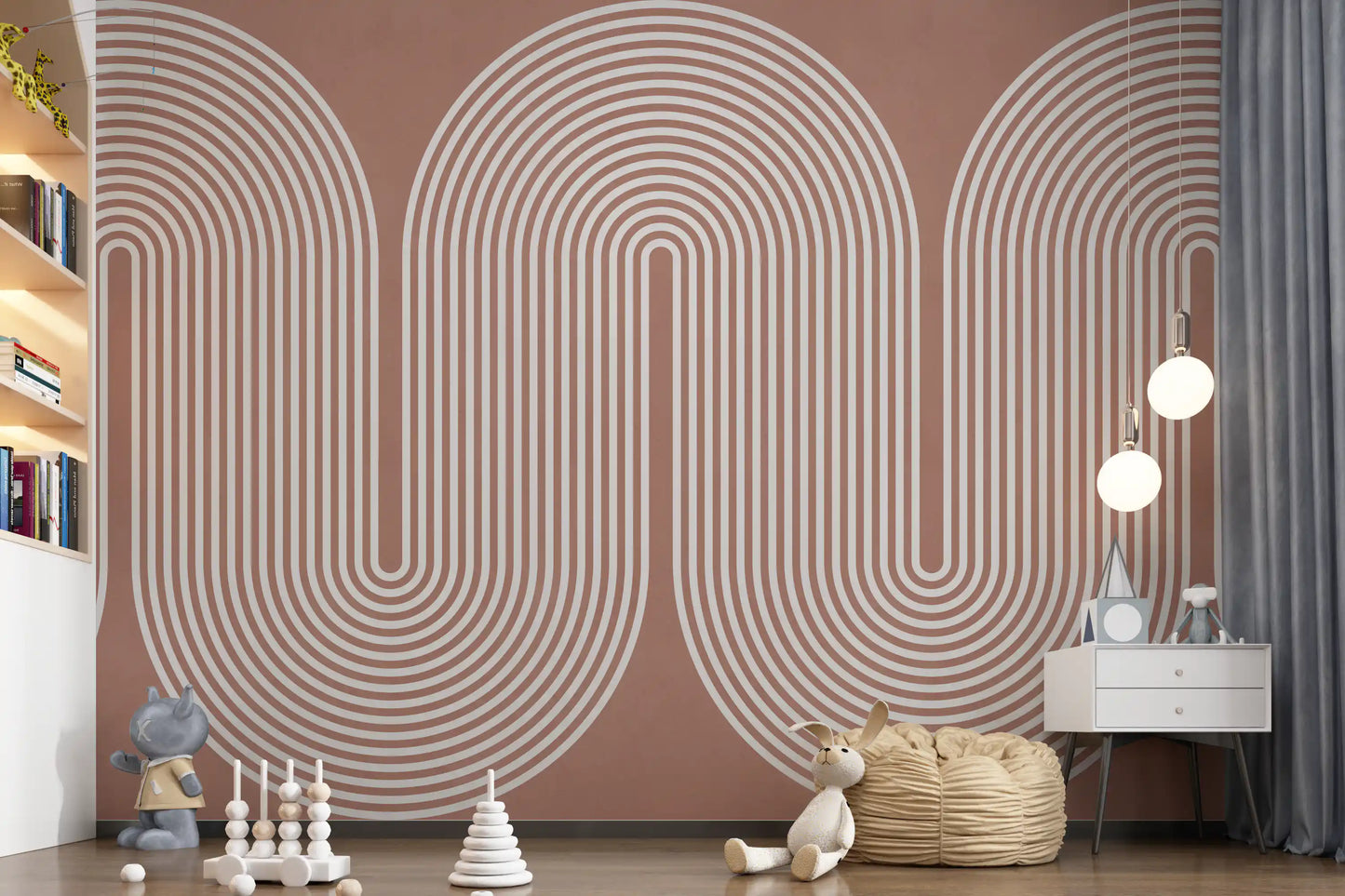 Padrão minimalista de linhas onduladas em terracota Wall Mural
