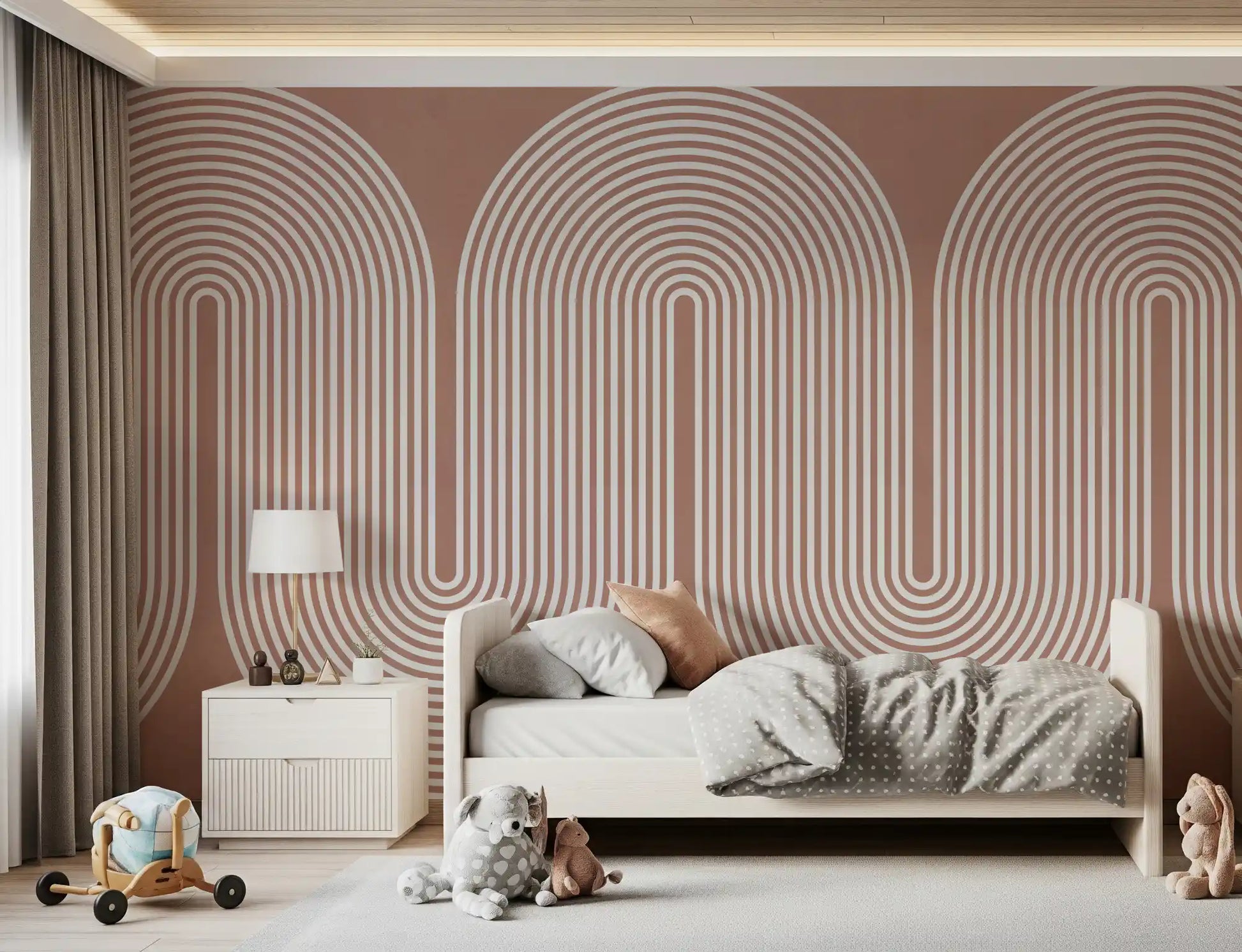Padrão minimalista de linhas onduladas em terracota Wall Mural