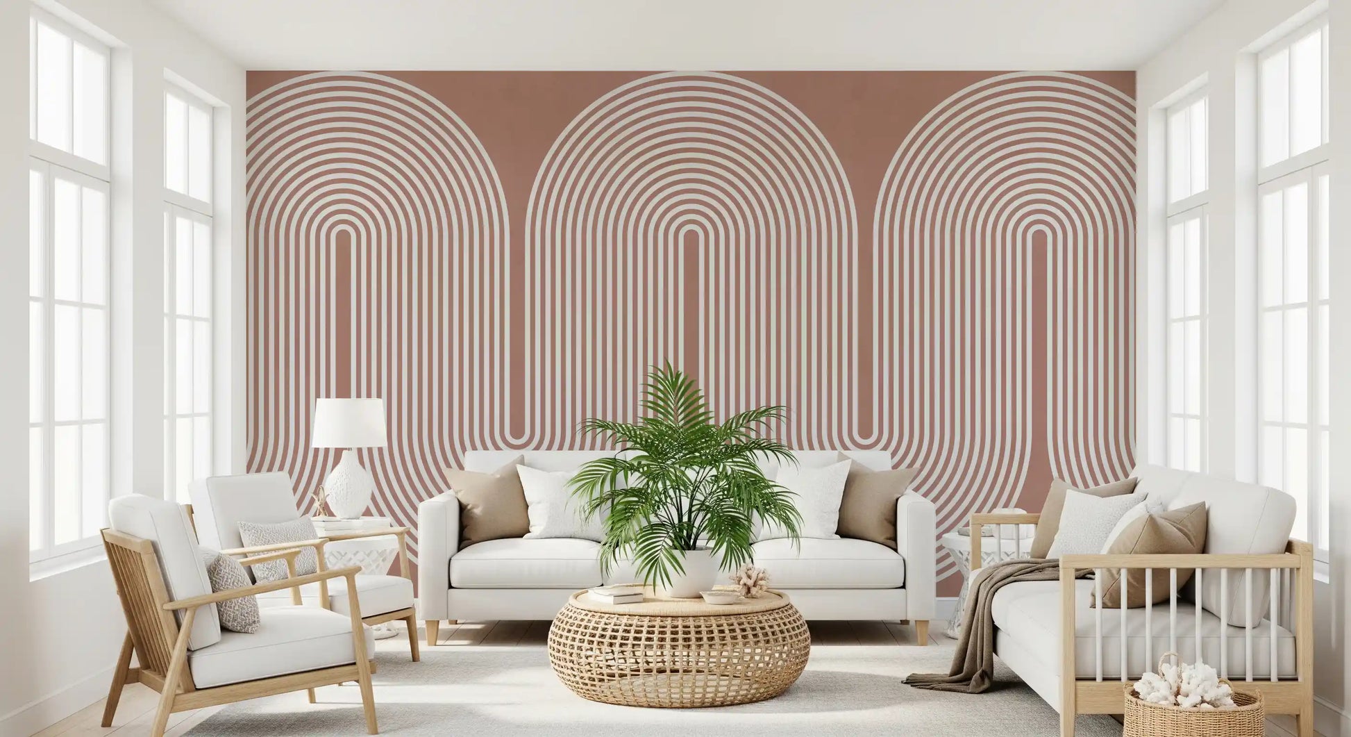 Padrão minimalista de linhas onduladas em terracota Wall Mural