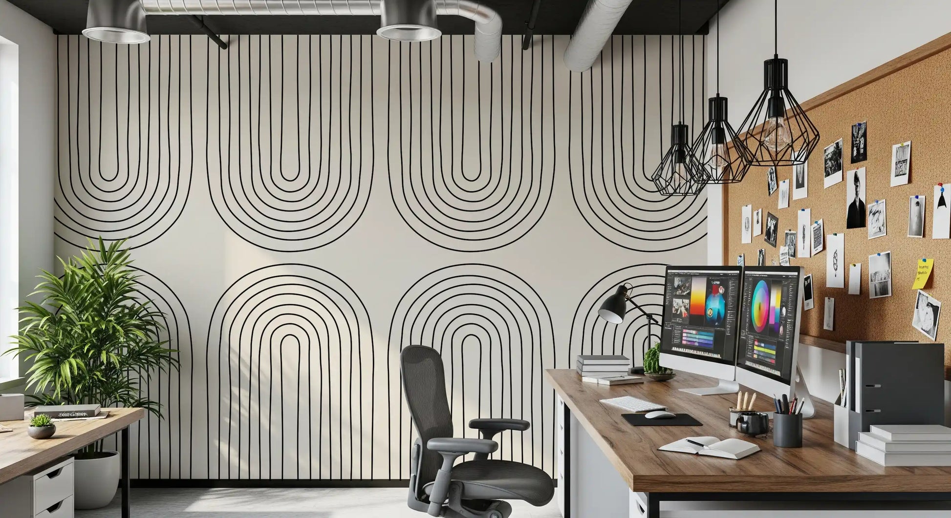 Padrão minimalista de arte linear em arco Wall Mural