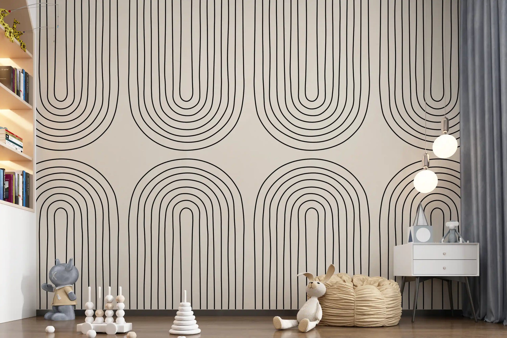 Padrão minimalista de arte linear em arco Wall Mural