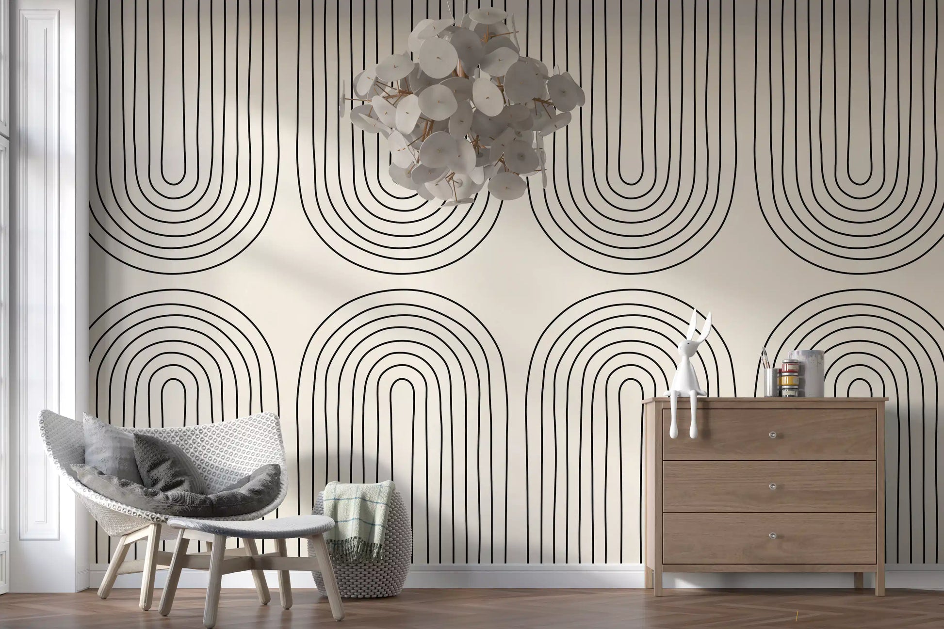 Padrão minimalista de arte linear em arco Wall Mural