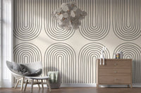 Padrão minimalista de arte linear em arco Wall Mural