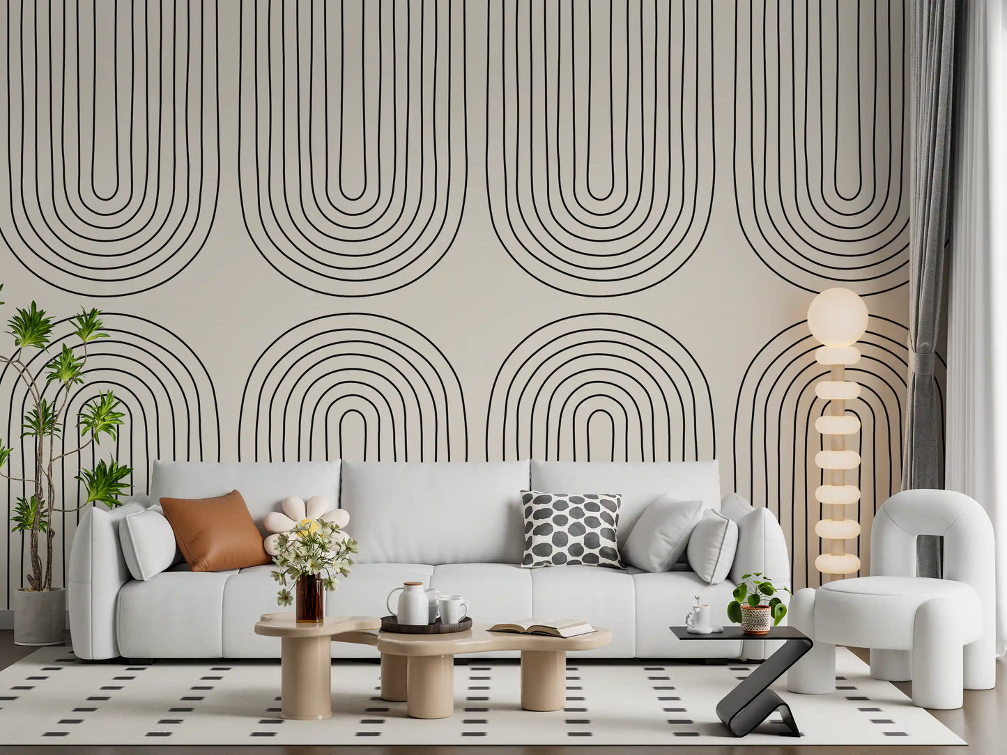 Padrão minimalista de arte linear em arco Wall Mural