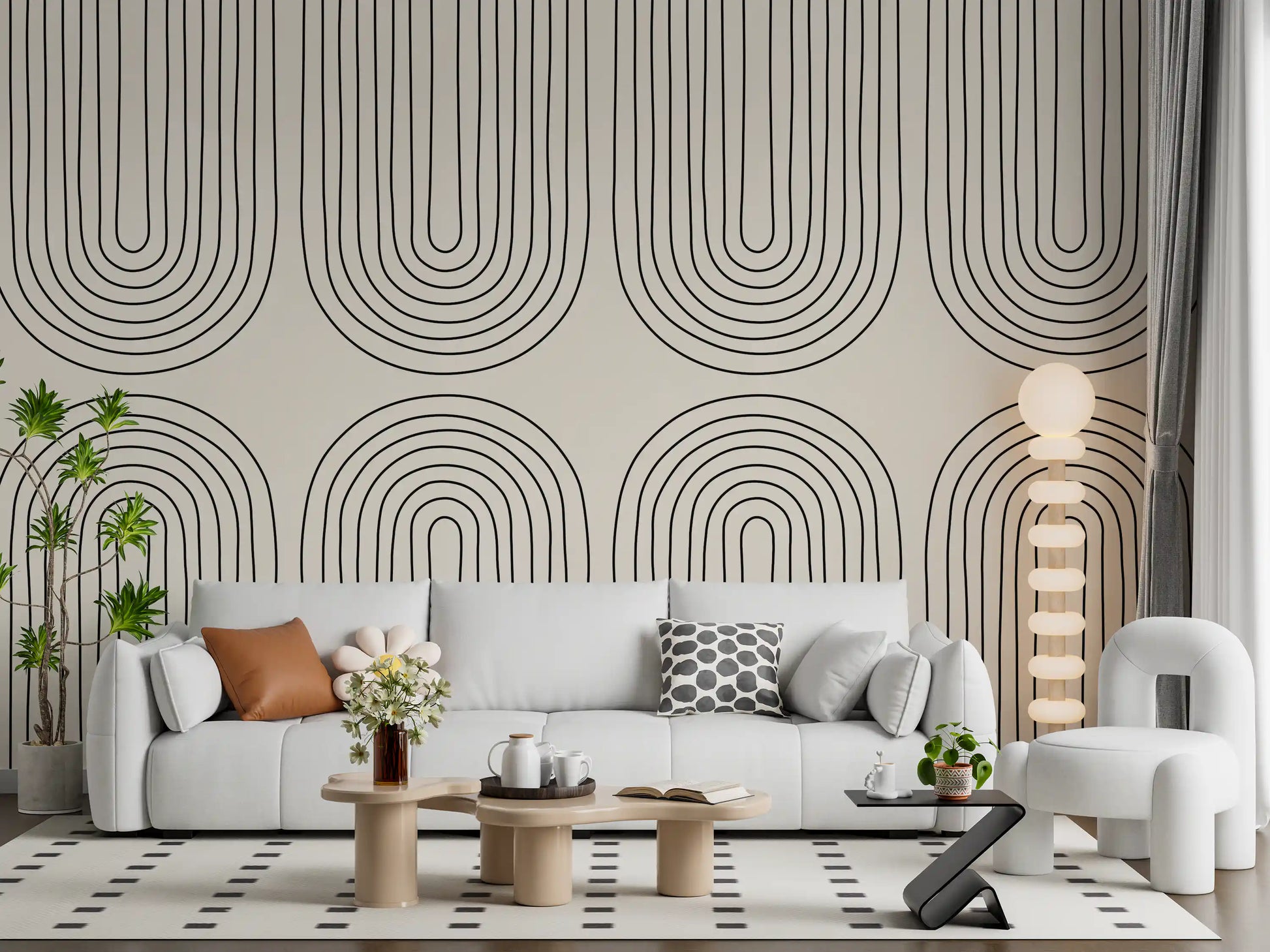 Padrão minimalista de arte linear em arco Wall Mural