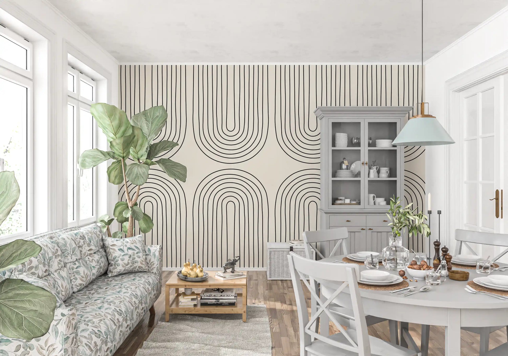 Padrão minimalista de arte linear em arco Wall Mural