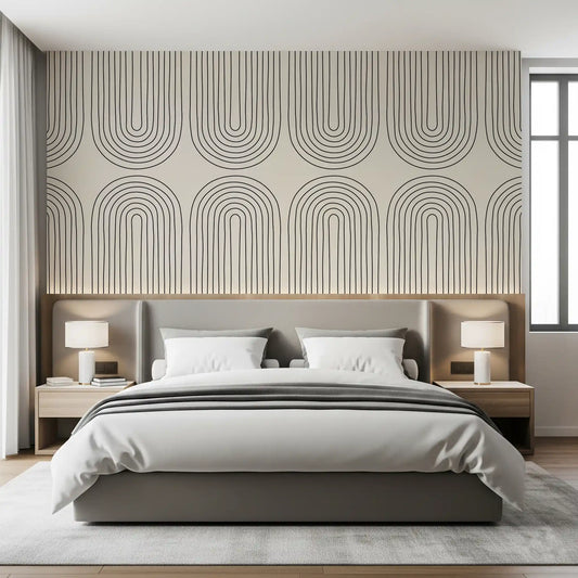 Padrão minimalista de arte linear em arco Wall Mural