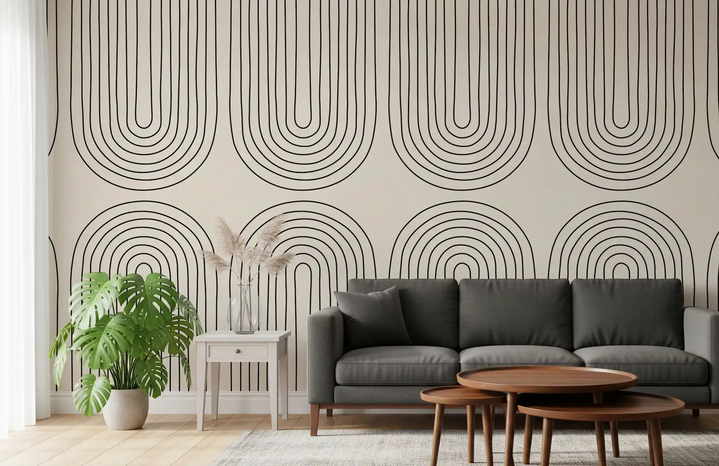 Padrão minimalista de arte linear em arco Wall Mural