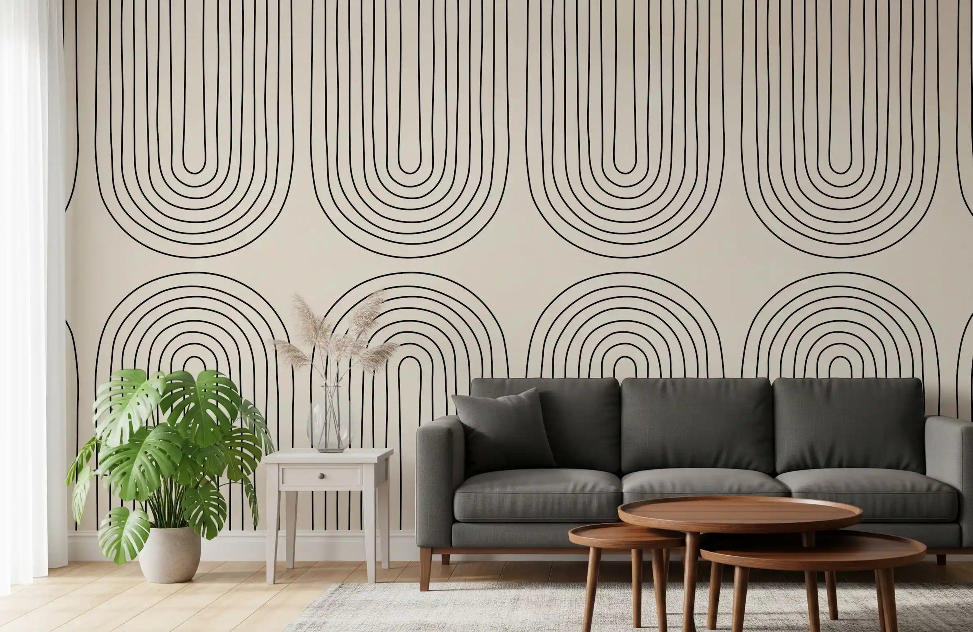 Padrão minimalista de arte linear em arco Wall Mural