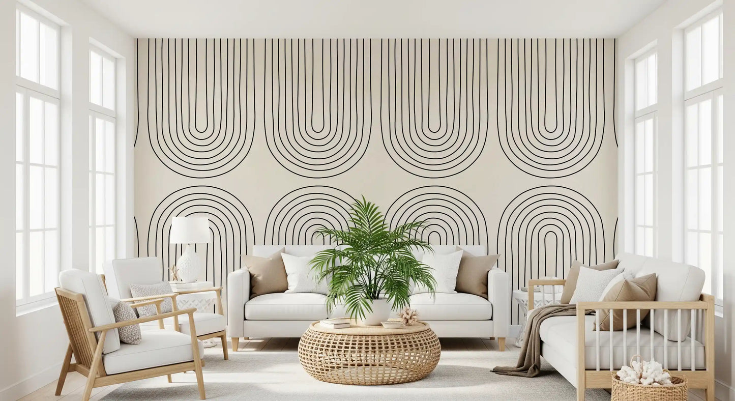 Padrão minimalista de arte linear em arco Wall Mural