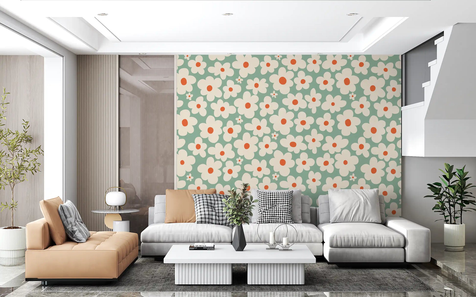 Retro Daisy Meadow Wall Mural