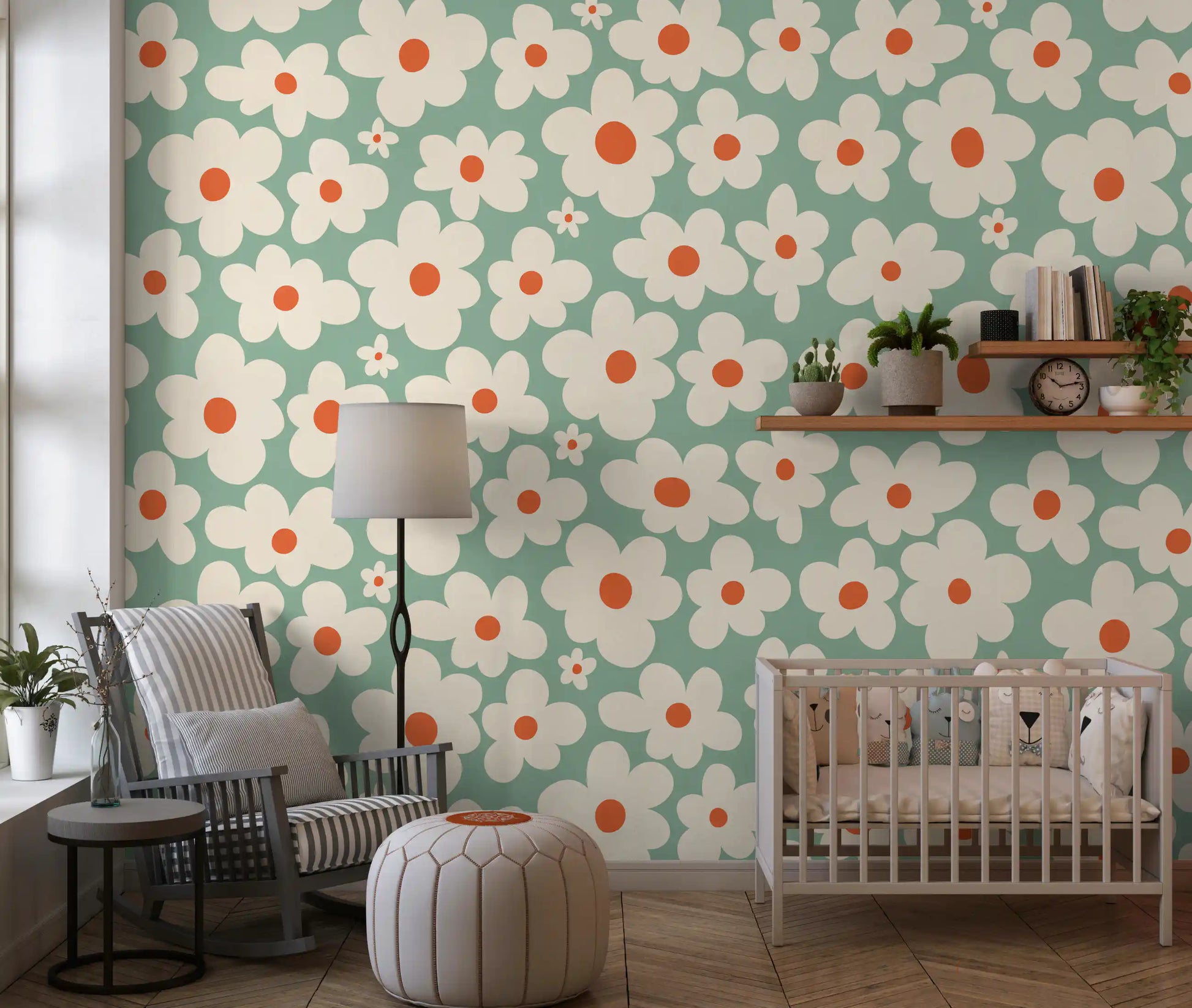 Retro Daisy Meadow Wall Mural