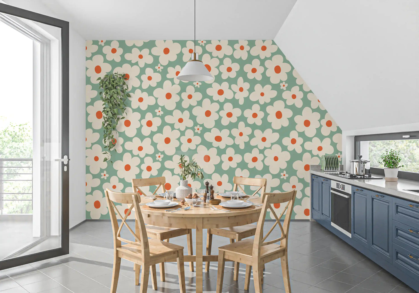 Retro Daisy Meadow Wall Mural