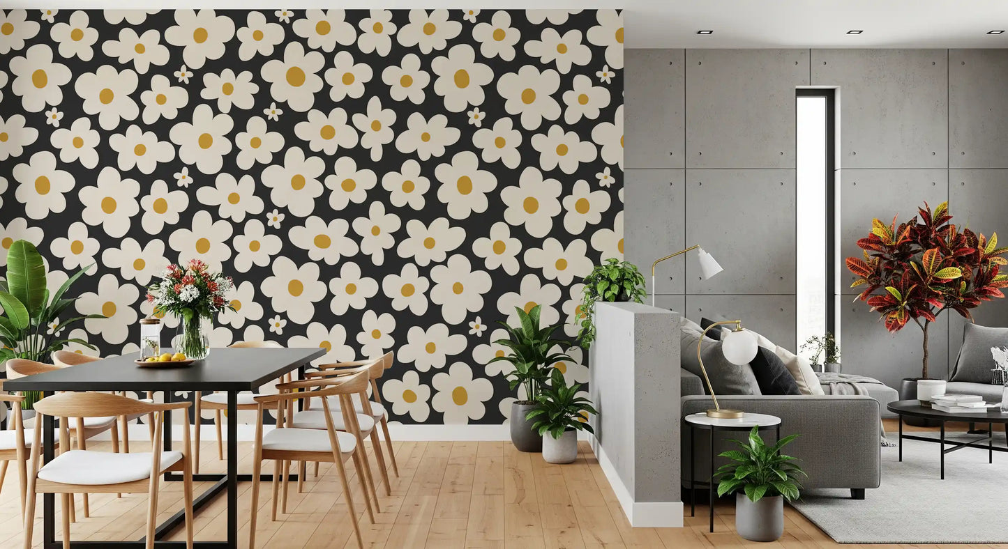 Retro Floral Bloom Pattern Wall Mural