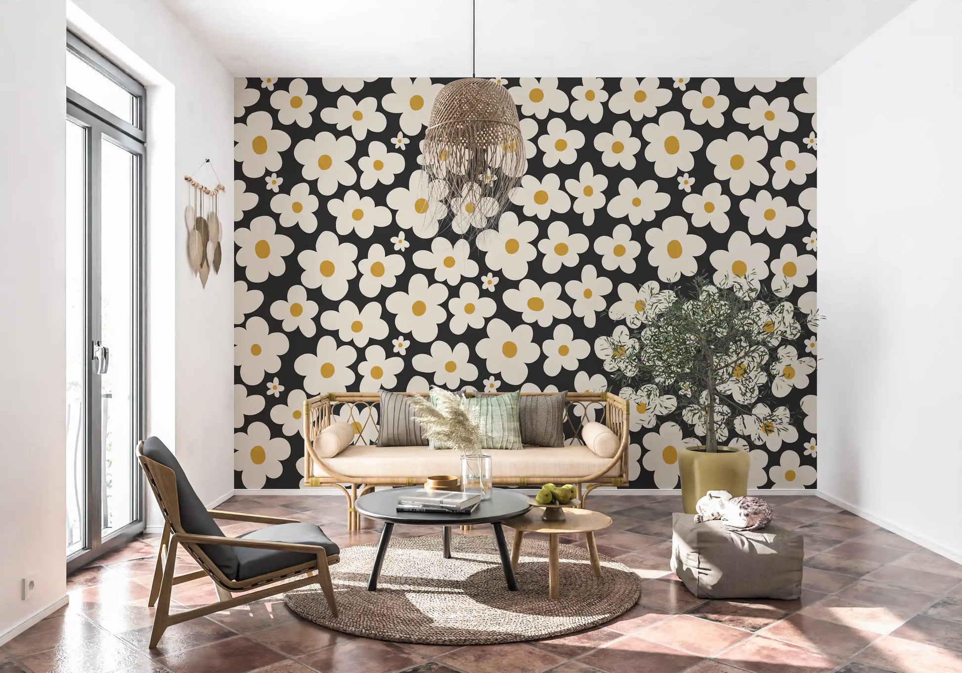 Retro Floral Bloom Pattern Wall Mural