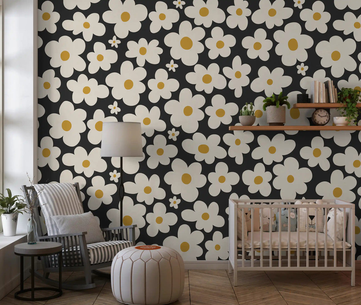 Retro Floral Bloom Pattern Wall Mural