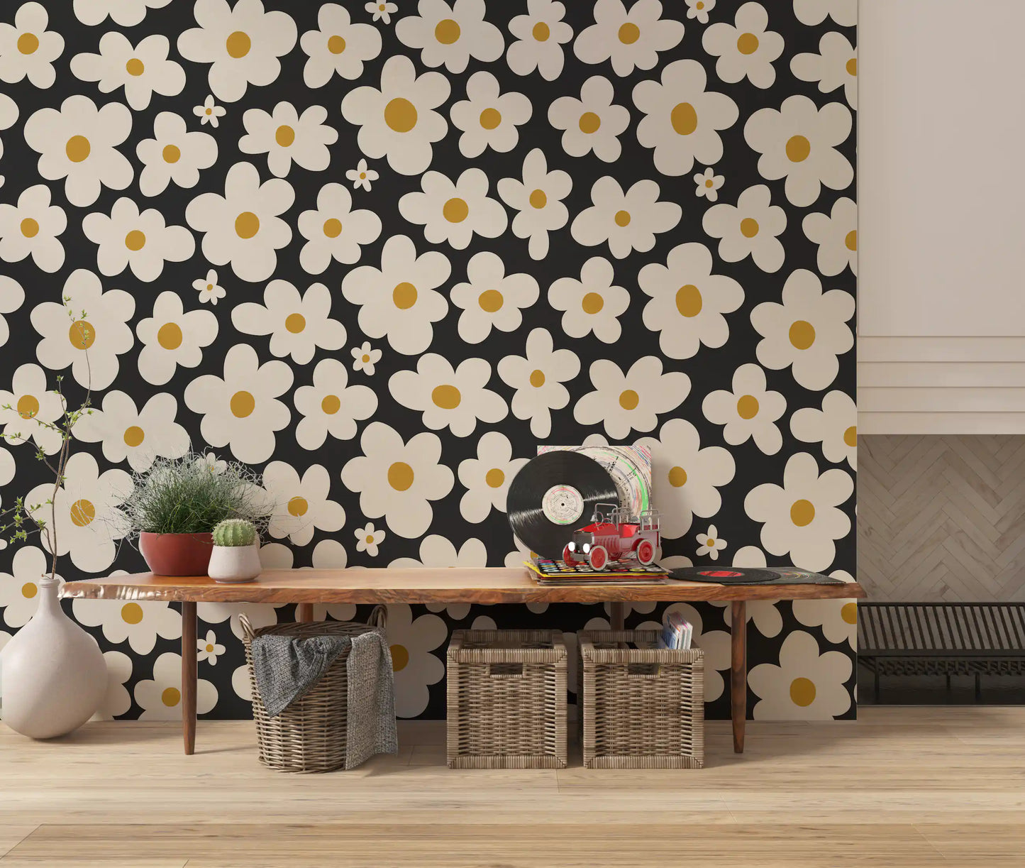 Retro Floral Bloom Pattern Wall Mural