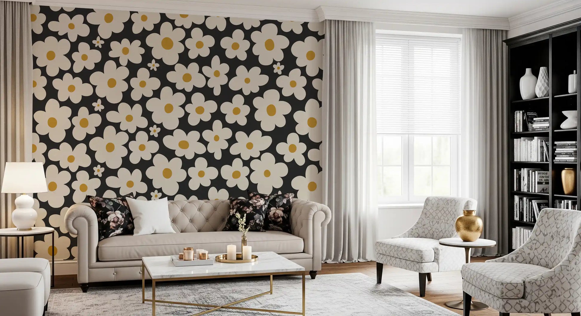 Retro Floral Bloom Pattern Wall Mural