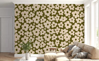 Retro Daisy Meadow in Sage and Cream Wall Mural