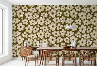 Retro Daisy Meadow in Sage and Cream Wall Mural
