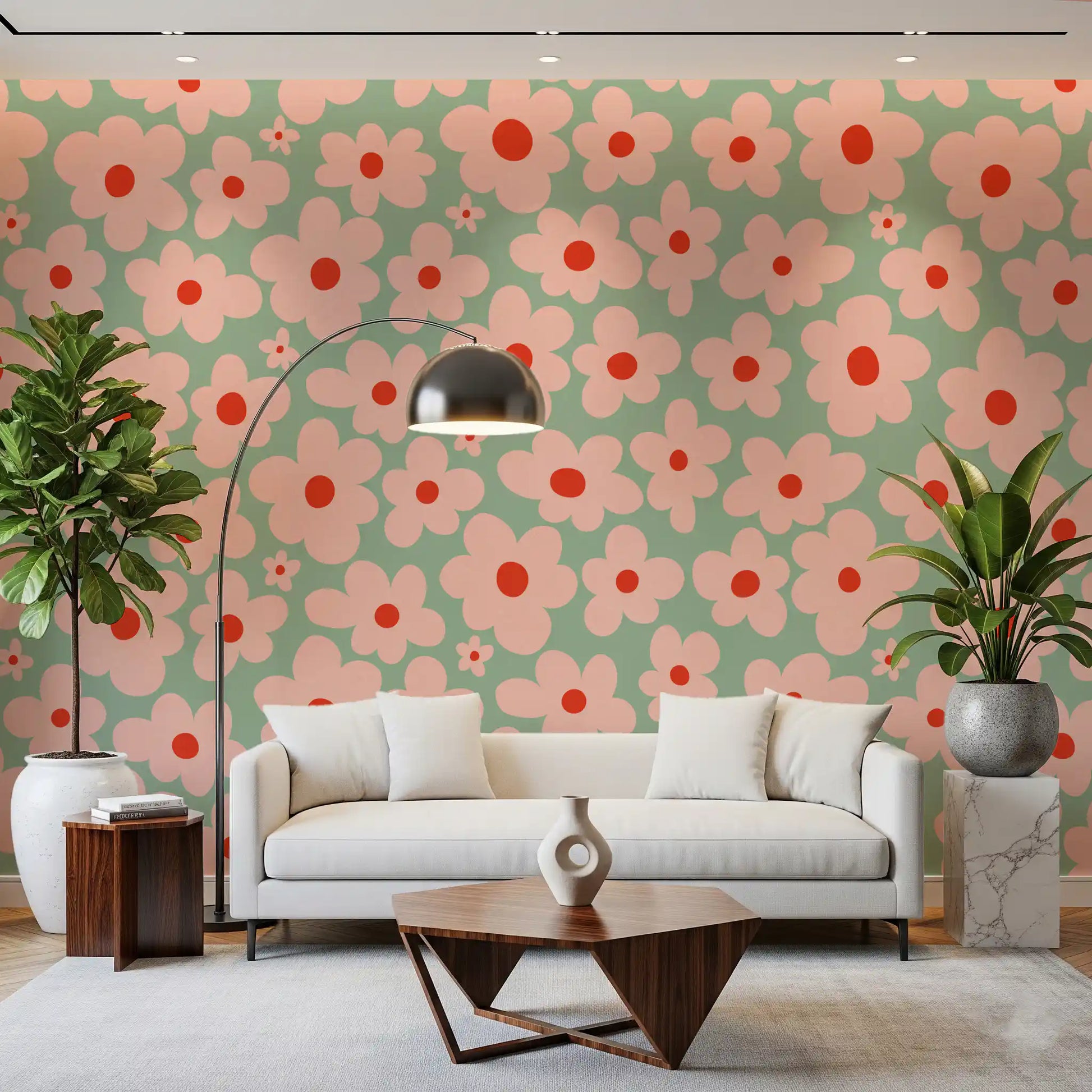 Retro Daisy Meadow Wall Mural