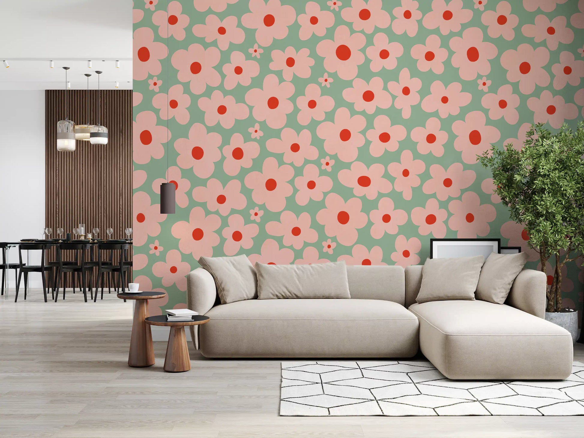 Retro Daisy Meadow Wall Mural
