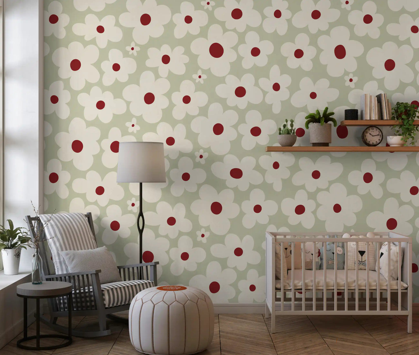 Retro Sage Daisy Meadow Wall Mural