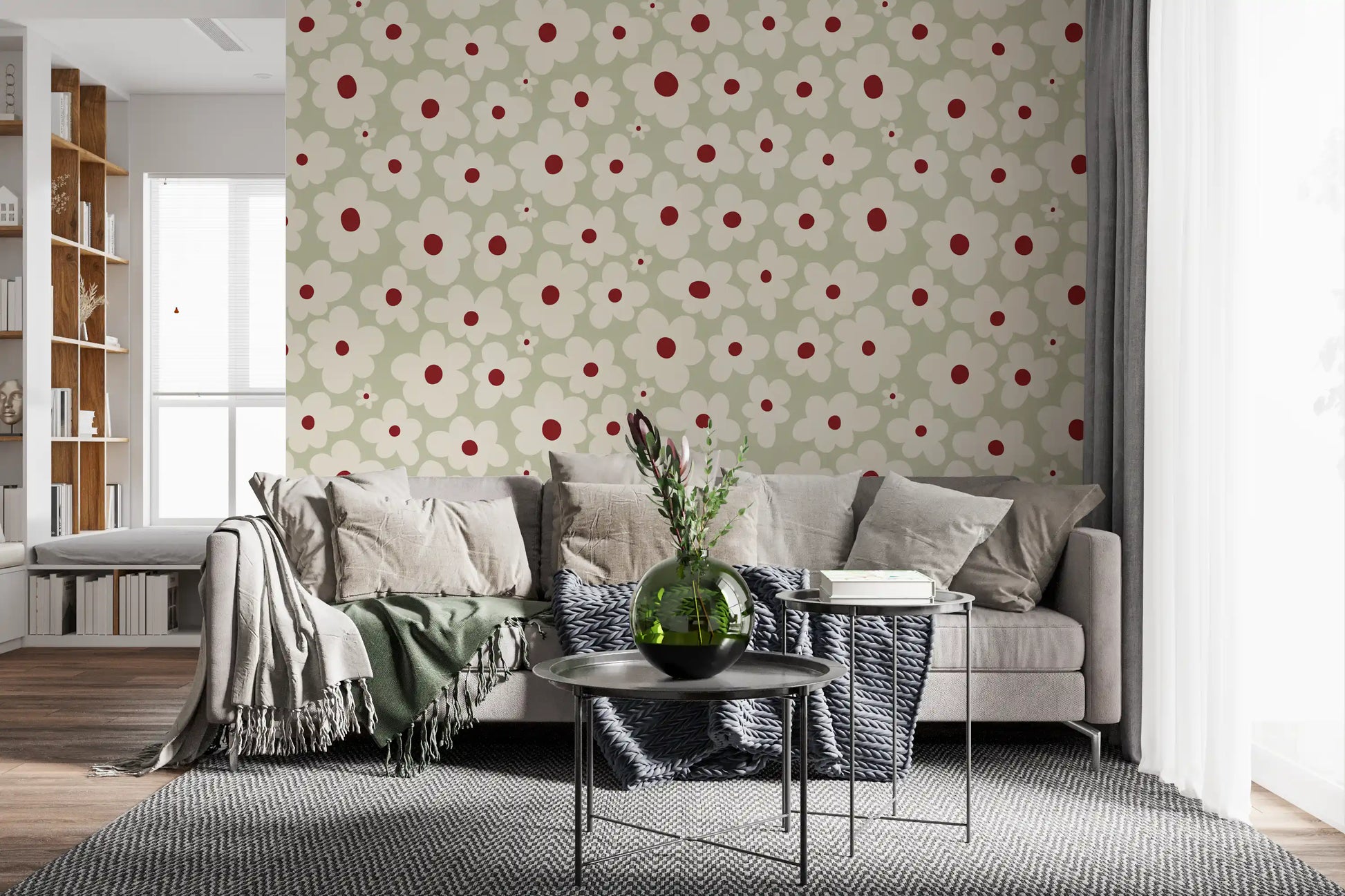 Retro Sage Daisy Meadow Wall Mural