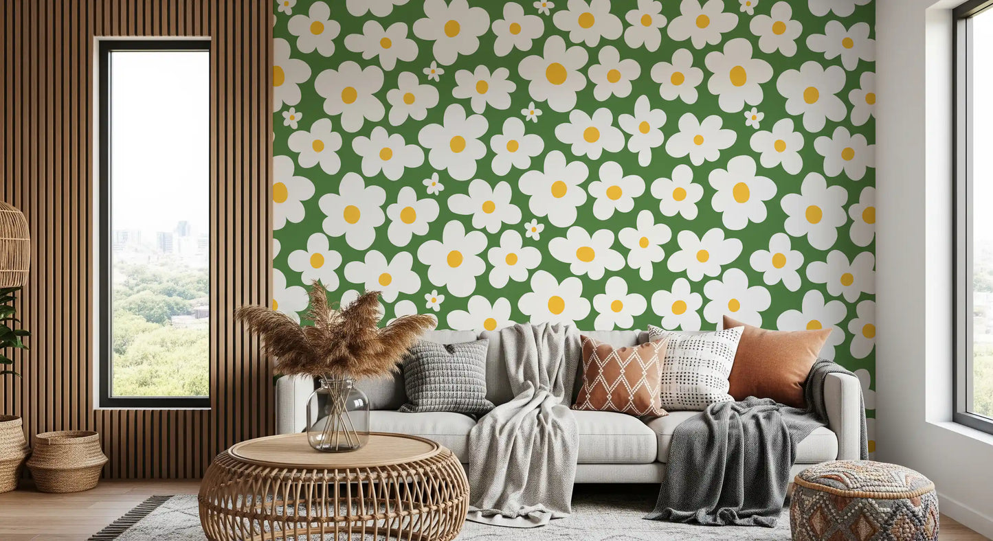 Retro Daisy Meadow Wall Mural