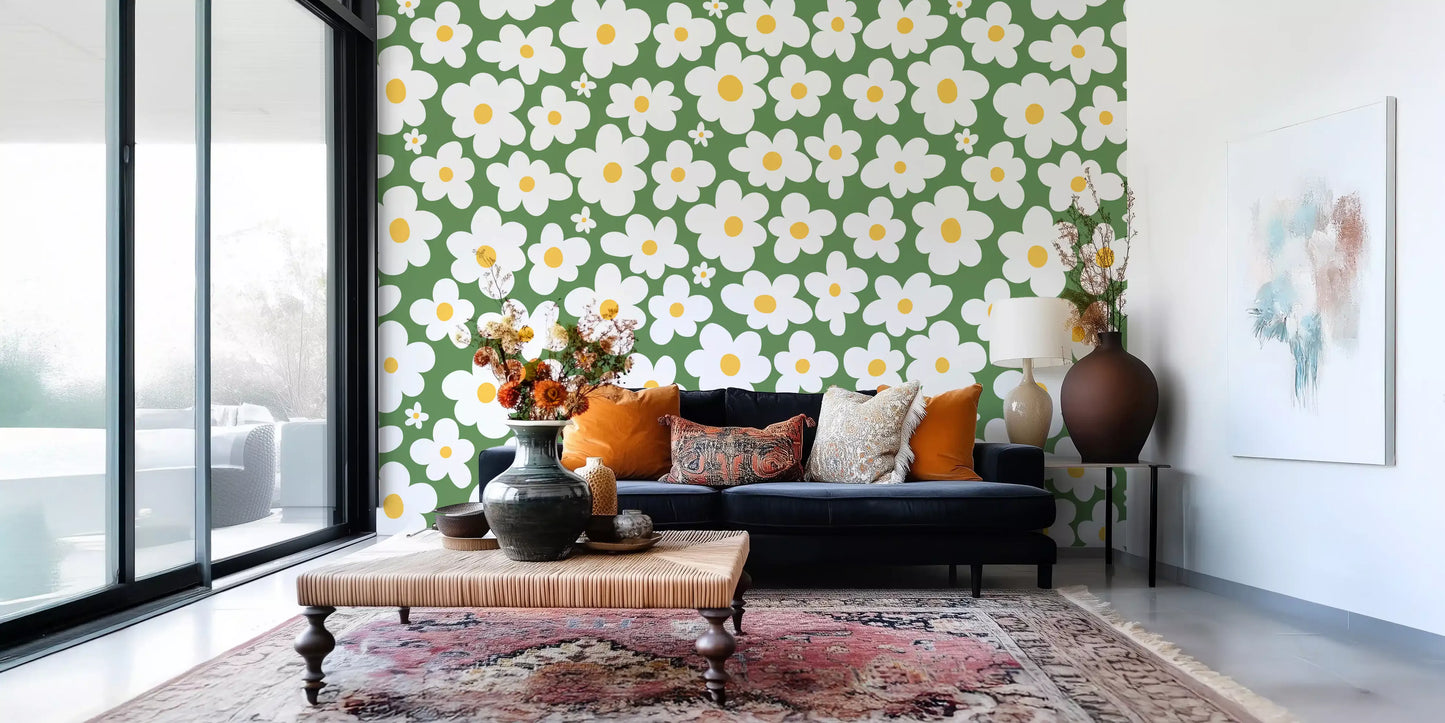 Retro Daisy Meadow Wall Mural