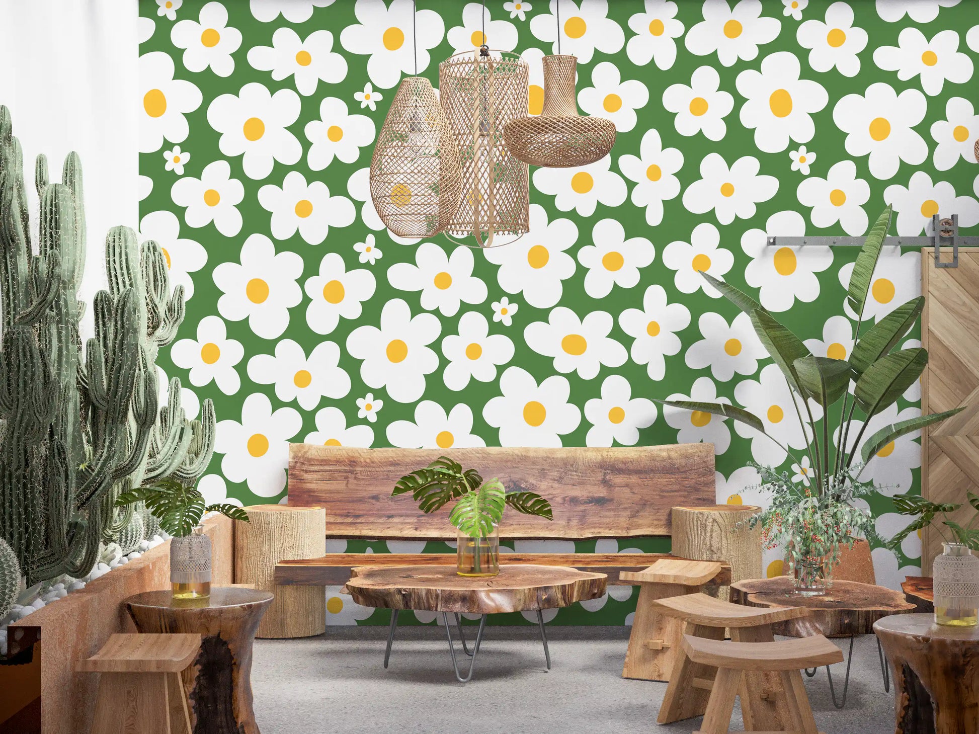 Retro Daisy Meadow Wall Mural
