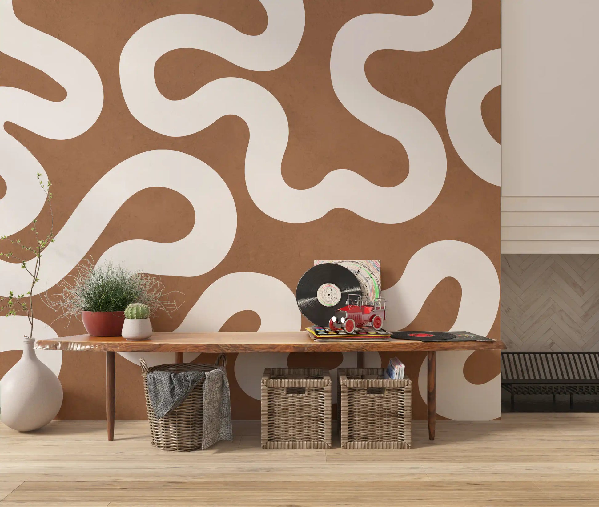 Creamy Swirls on Terracotta Wall Mural