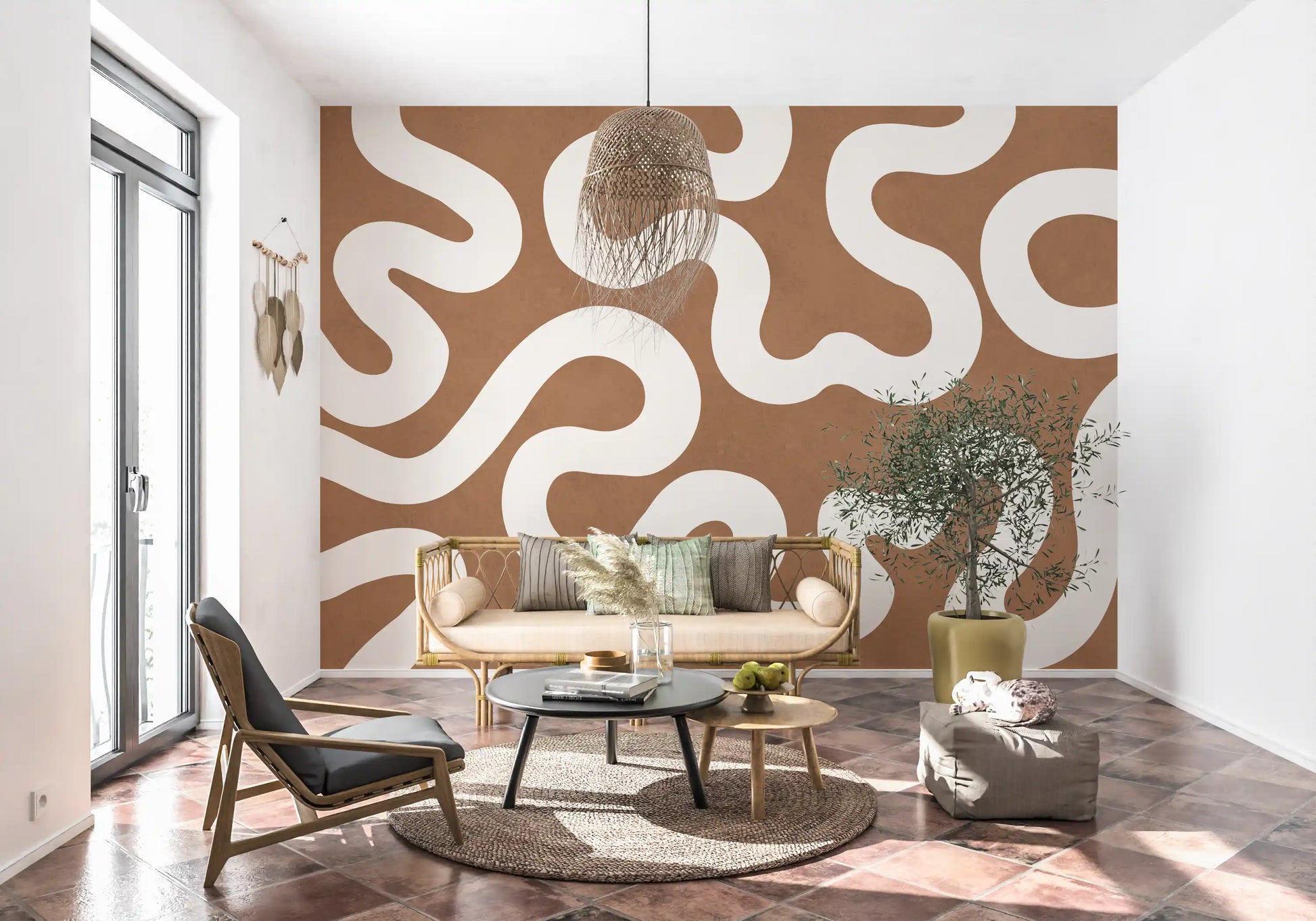 Creamy Swirls on Terracotta Wall Mural