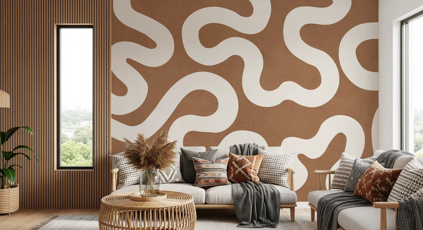 Creamy Swirls on Terracotta Wall Mural