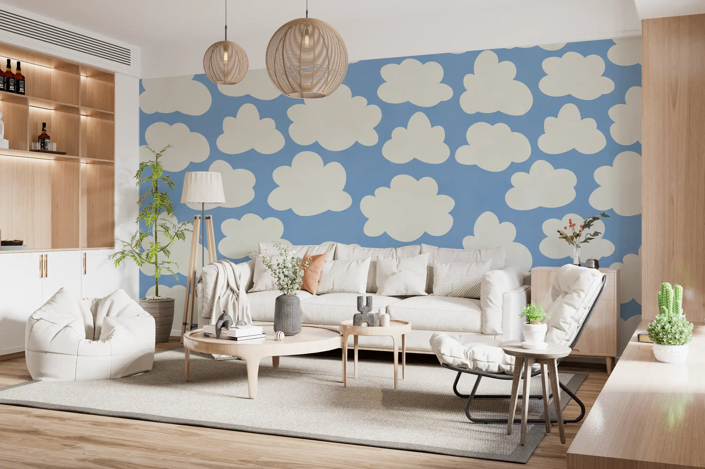Dreamy Sky Clouds Pattern Wall Mural