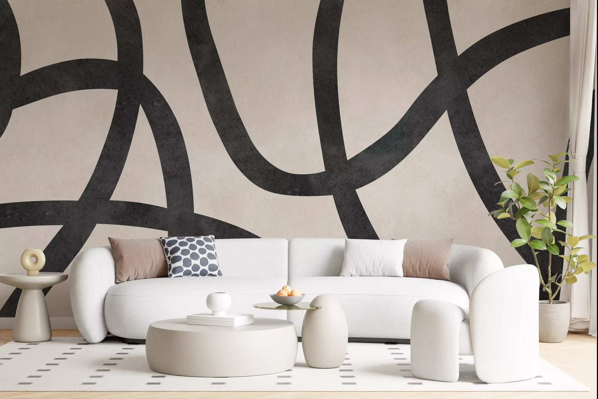 Monochrome Sculptural Loops Wall Mural