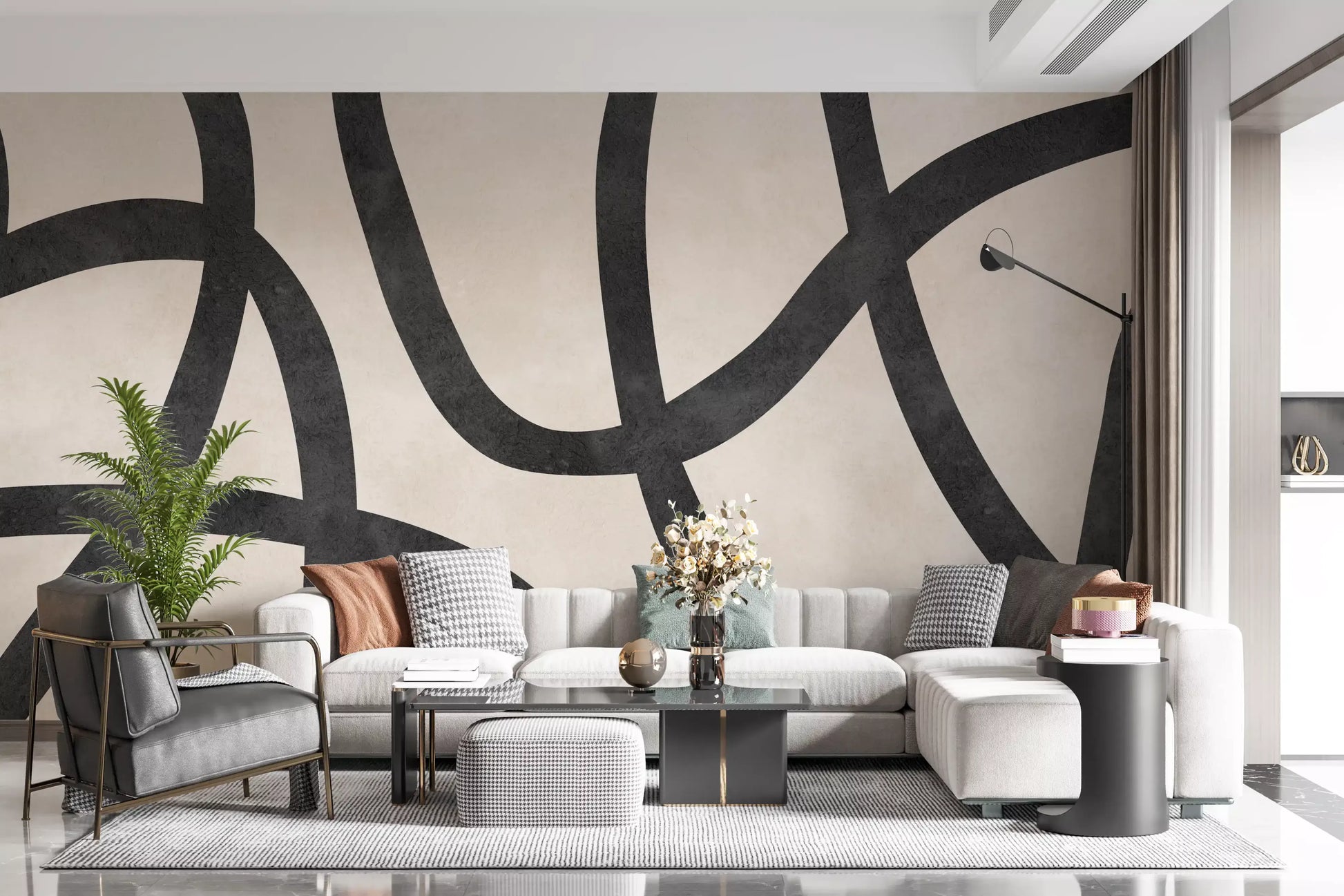 Monochrome Sculptural Loops Wall Mural