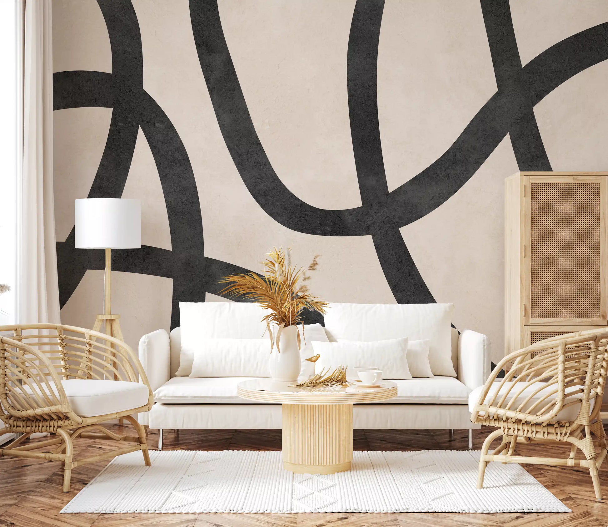 Monochrome Sculptural Loops Wall Mural