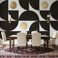 Modernist Geometric Gold and Black Arcs Wall Mural