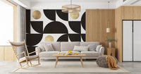 Modernist Geometric Gold and Black Arcs Wall Mural