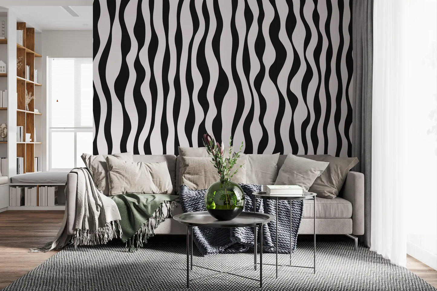 Monochrome Wavy Stripe Design Wall Mural