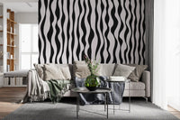 Monochrome Wavy Stripe Design Wall Mural