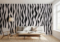 Monochrome Wavy Stripe Design Wall Mural