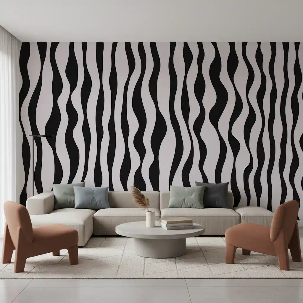 Monochrome Wavy Stripe Design Wall Mural