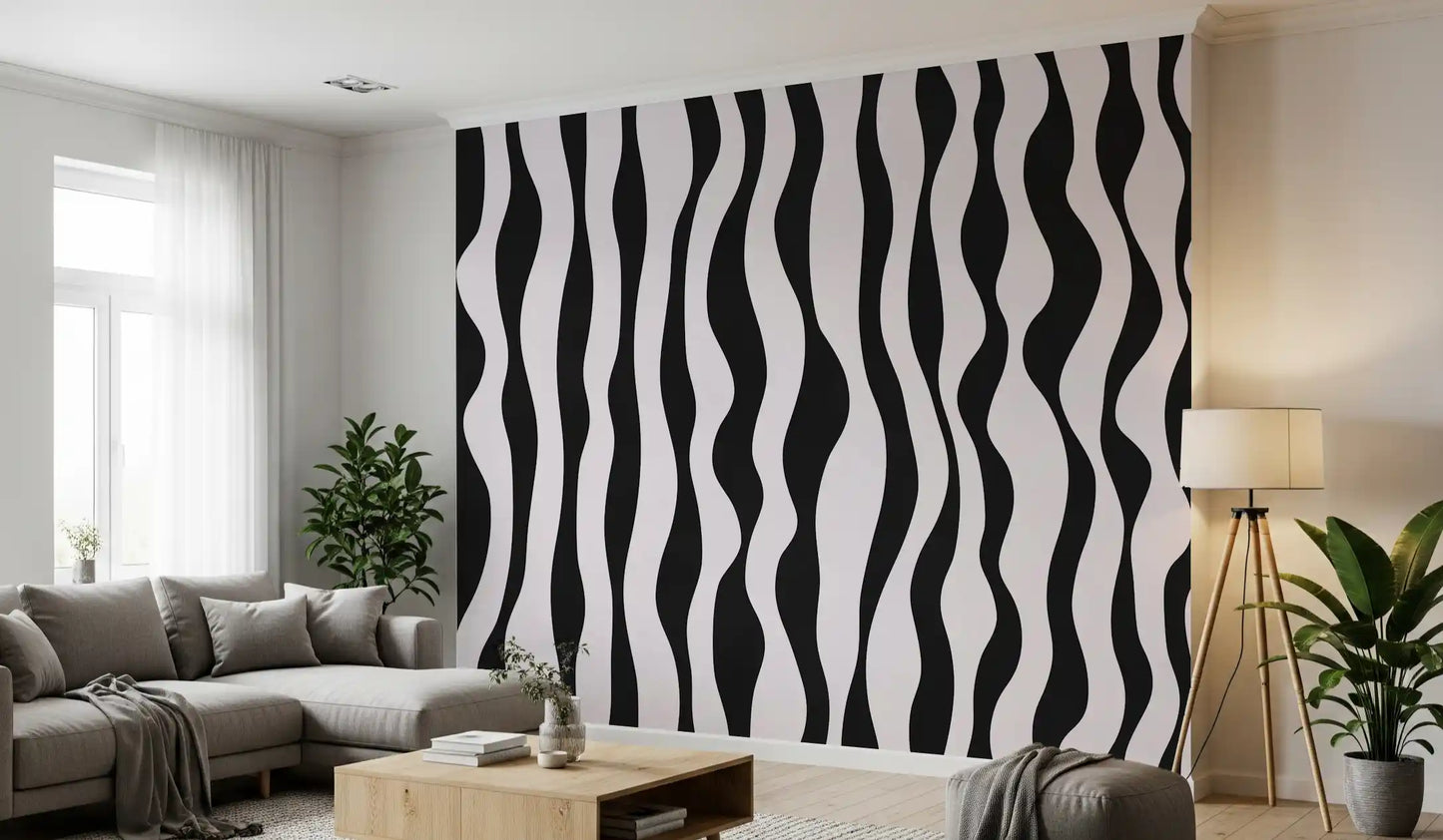 Monochrome Wavy Stripe Design Wall Mural