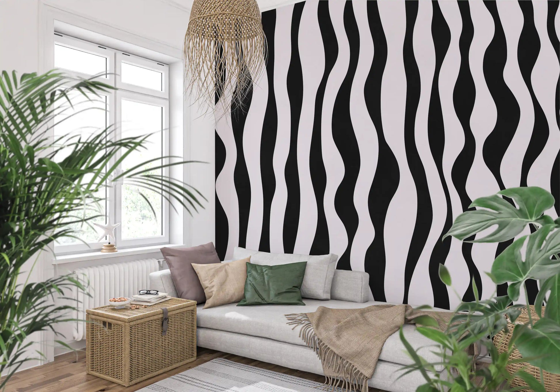 Monochrome Wavy Stripe Design Wall Mural