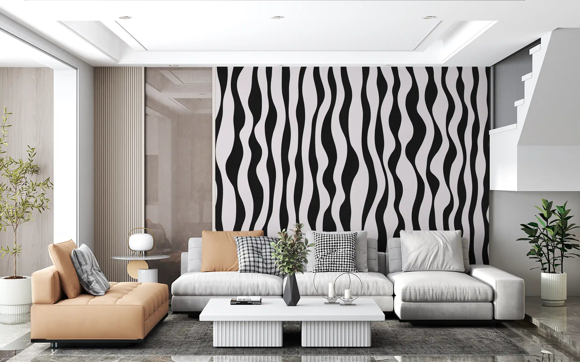 Monochrome Wavy Stripe Design Wall Mural