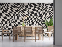 Wavy Monochrome Checkerboard Wall Mural